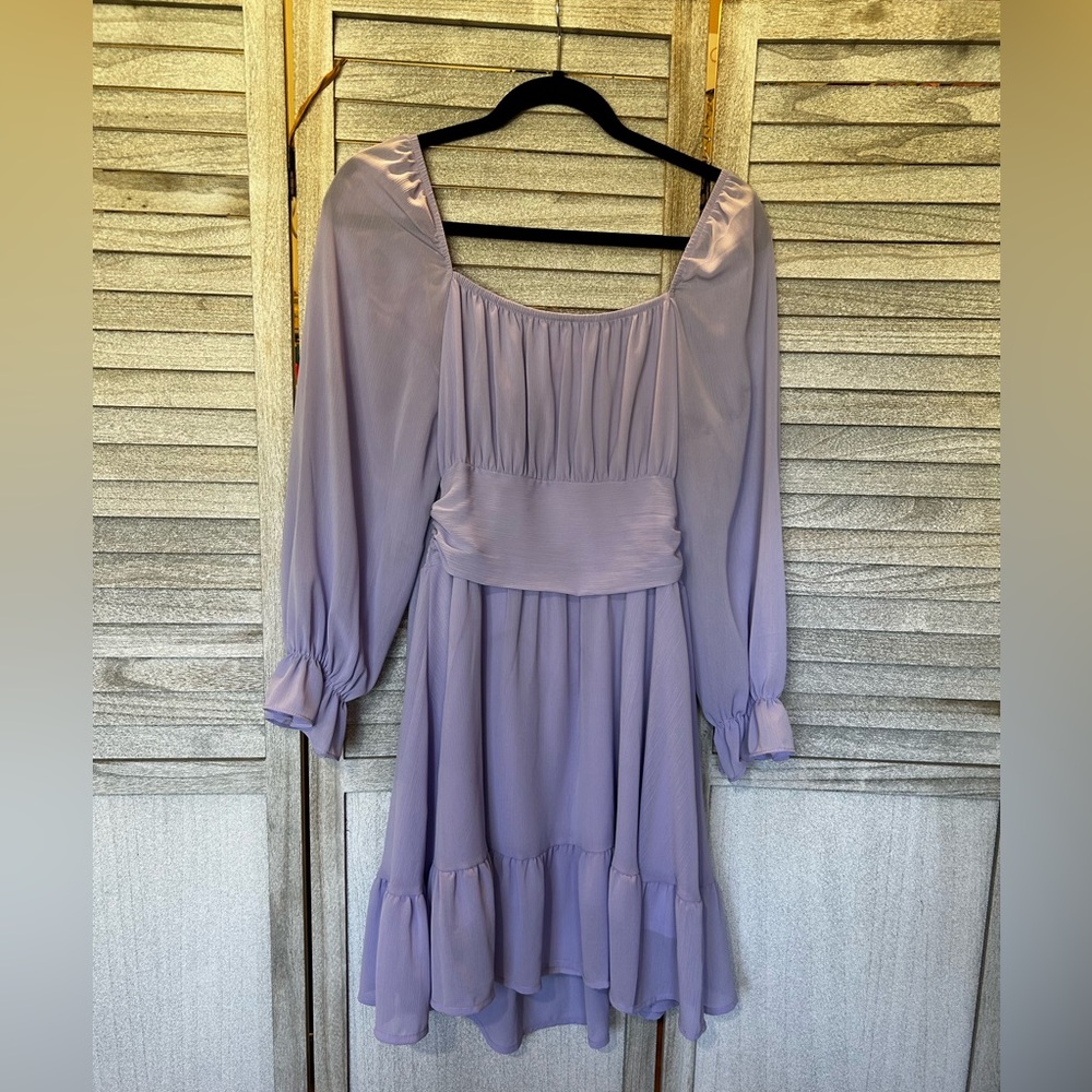 EXLURA Lavender Long Sleeve Dress Ruffle Trim Woman’s Size Medium Juniors